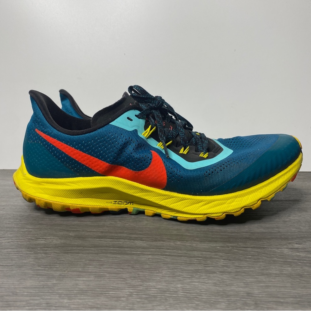 Nike Air Zoom Pegasus 36 Trail Geode Teal Red Yellow Mens Athletic Shoes SZ 9.5